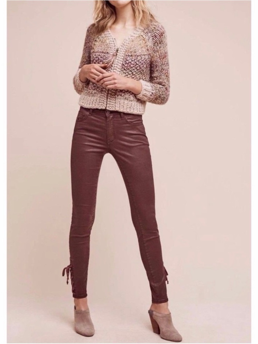 Anthropologie Pilcro 27 Brown Coated Skinny Ankle-Tie Pants